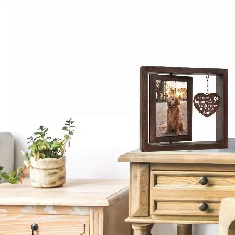 Wooden pet commemorative rotating photo frame