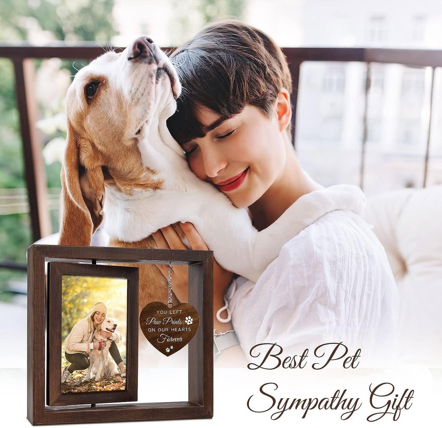 Wooden pet commemorative rotating photo frame